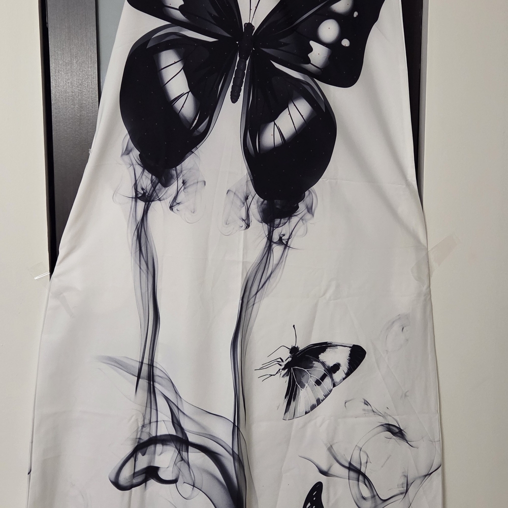 Elegant Black and White Butterfly Maxi Dress